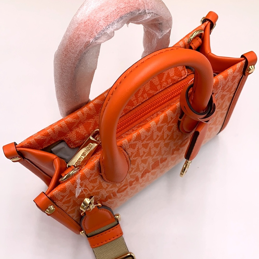 Michael Kors Mirella Extra-Small Ombré Logo Crossbody XBODY ShopperBag Poppy NWT - Picture 9 of 15